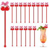CCINEE 30Pcs pink bow cherry cocktail stirrers set