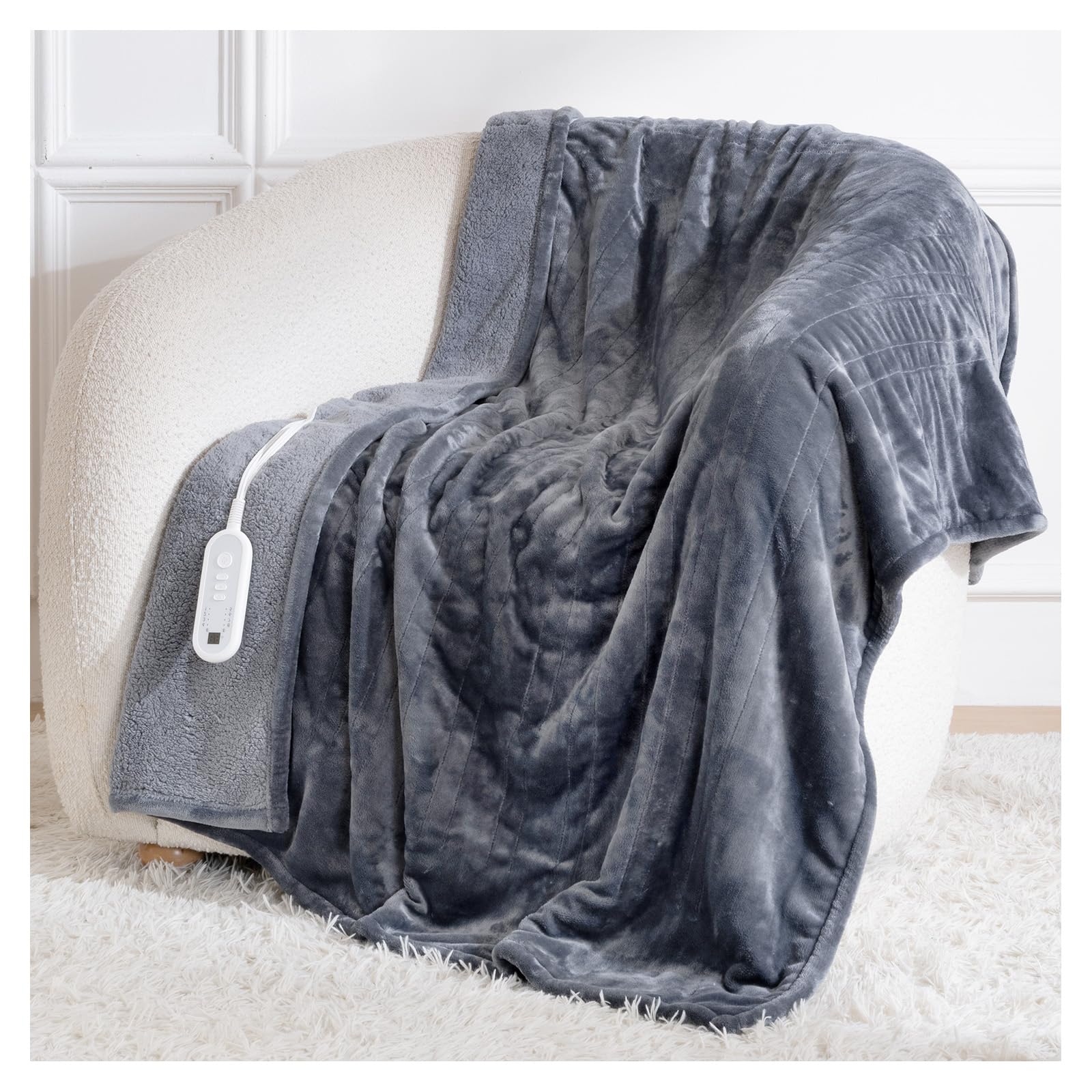 Ceamorfco heated blanket throw gray 50x60 on bed