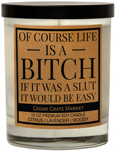 Cedar Crate Market funny candle in 10 oz reusable glass jar