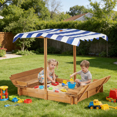 46.5 inch square cedar sandbox with 2 foldable bench seats