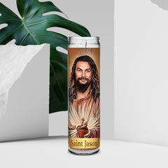 Parody altar candle inspired by Saint Jason Momoa 8in