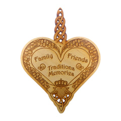 Celtic Claddagh Family Ornament birch wood 3.6x4.8 inches