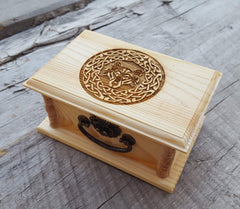 Natural untreated wood Celtic Wolf Wooden Box