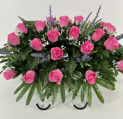 Cemetery arrangement with flexible metal legs and rubber coverings