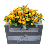 Cemetery Saddle Memorial Decoration orange yellow mini mums on headstone
