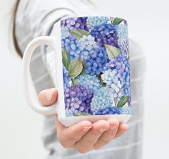 Ceramic 15 oz mugzan coffee mug with hydrangea design