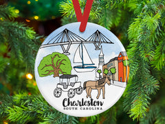 Front printed ceramic Christmas ornament Charleston design