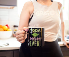 BPA-free Star Wars mug with Yoda artwork on black background