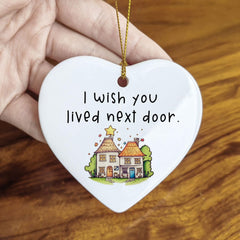 White ceramic heart ornament 3 inch with gold hanging string