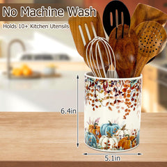 Ceramic kitchen crock with watercolor pumpkin design