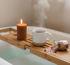 Ceramic two-tone mug and bath salts from gift set