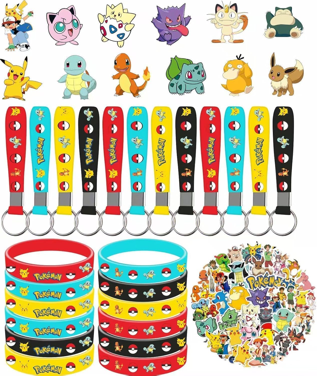 cerfioo 86PCS birthday decorations set with bracelets pins keychains and stickers