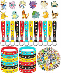 cerfioo 86PCS birthday decorations set with bracelets pins keychains and stickers
