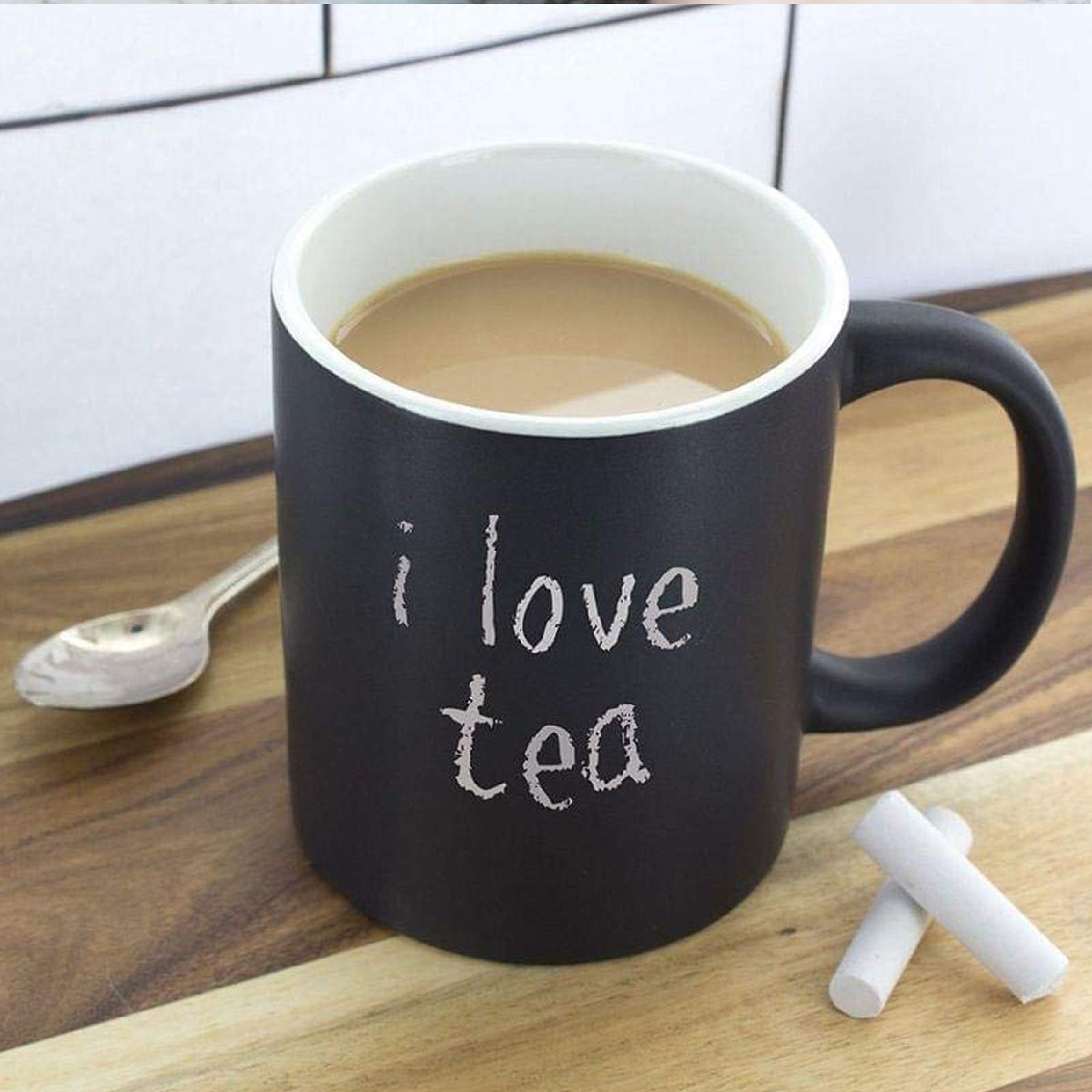 Chalkboard ceramic coffee mug 300ml with included chalk