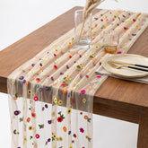 Champagne Floral Table Runner with embroidered daisy pattern for dining