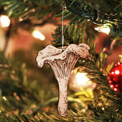 Chanterelle mushroom ornament handmade in USA birch wood