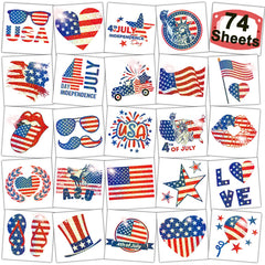 CHARLENT Glitter 4th of July Temporary Tattoos 74 sheets