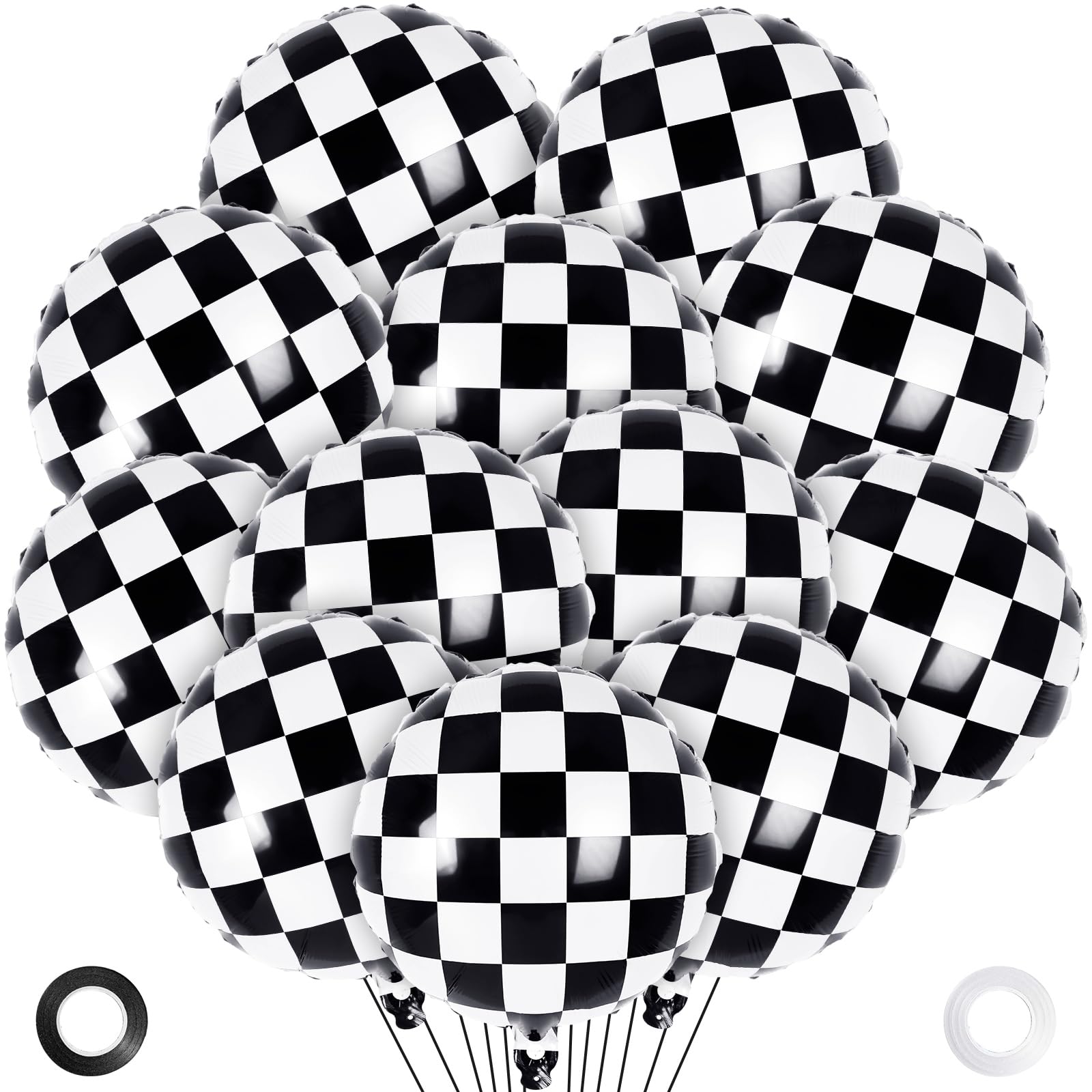 12 piece checkered balloons in black and white for party decor