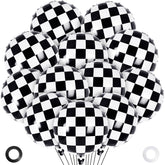 12 piece checkered balloons in black and white for party decor