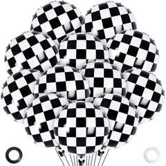 12 piece checkered balloons in black and white for party decor