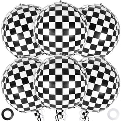 Black and white checkered foil balloon 22 inch round