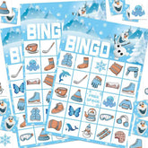 CheerChamp snowman christmas bingo game with 24 player cards and chips