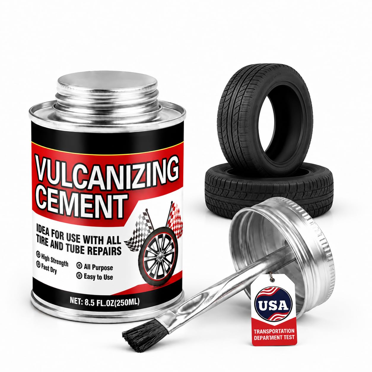 Chemical Vulcanizing Cement 8.5 FL.Oz tire repair cement product with brush top can