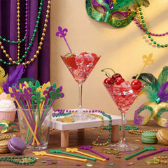 Chengu plastic Fleur De Lis cocktail stirrers green purple gold