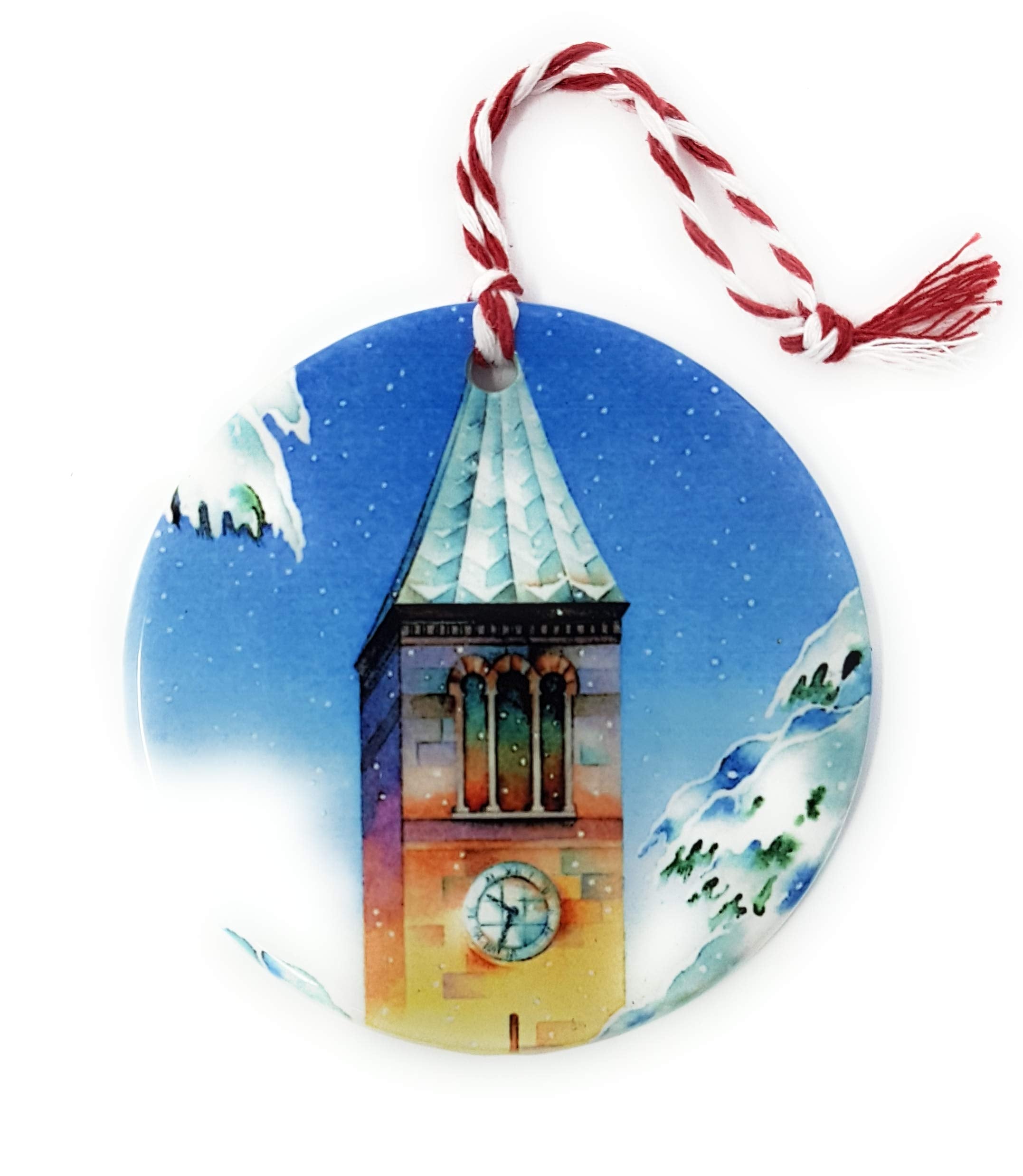 Cheryl Chalmers Cornell University ornament McGraw Tower snowy night side