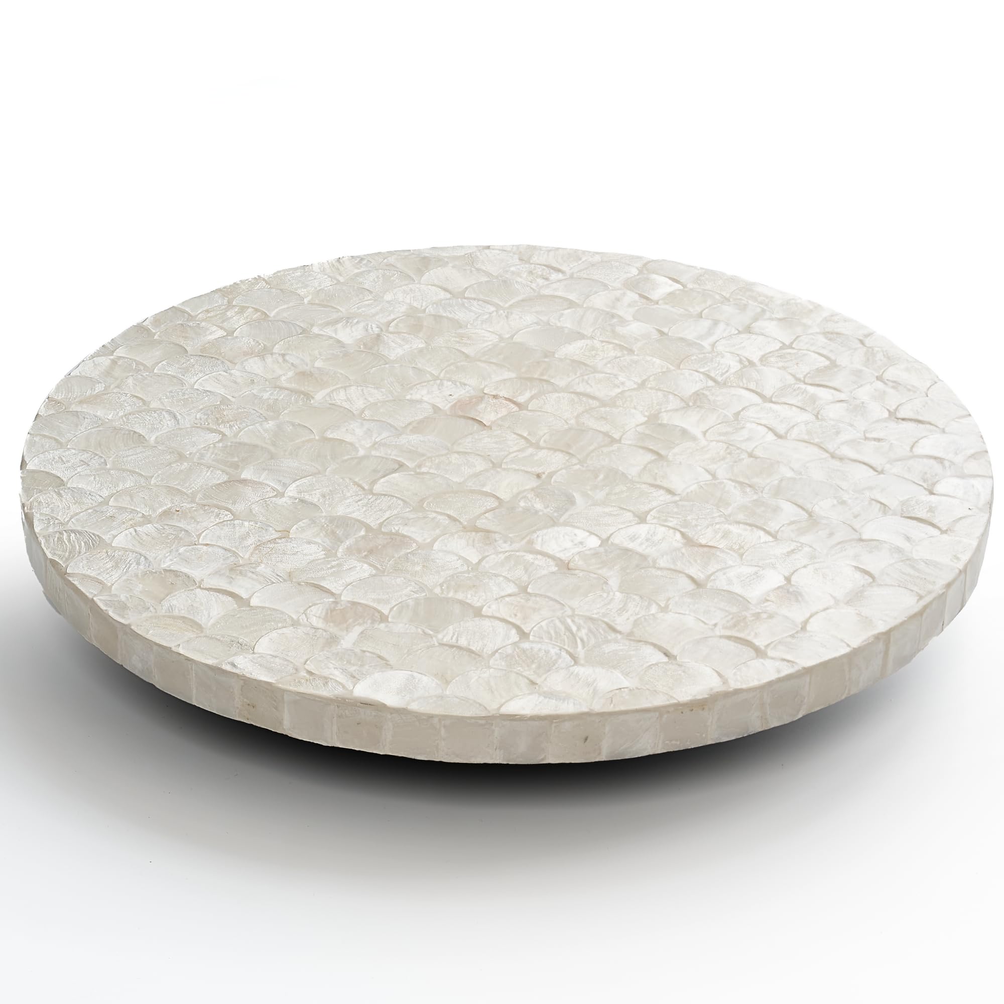 Capiz Lazy Susan by CHI AN HOME close up with white capiz shells