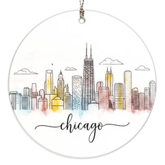 Chicago Ornament skyline Christmas decor watercolor cityscape