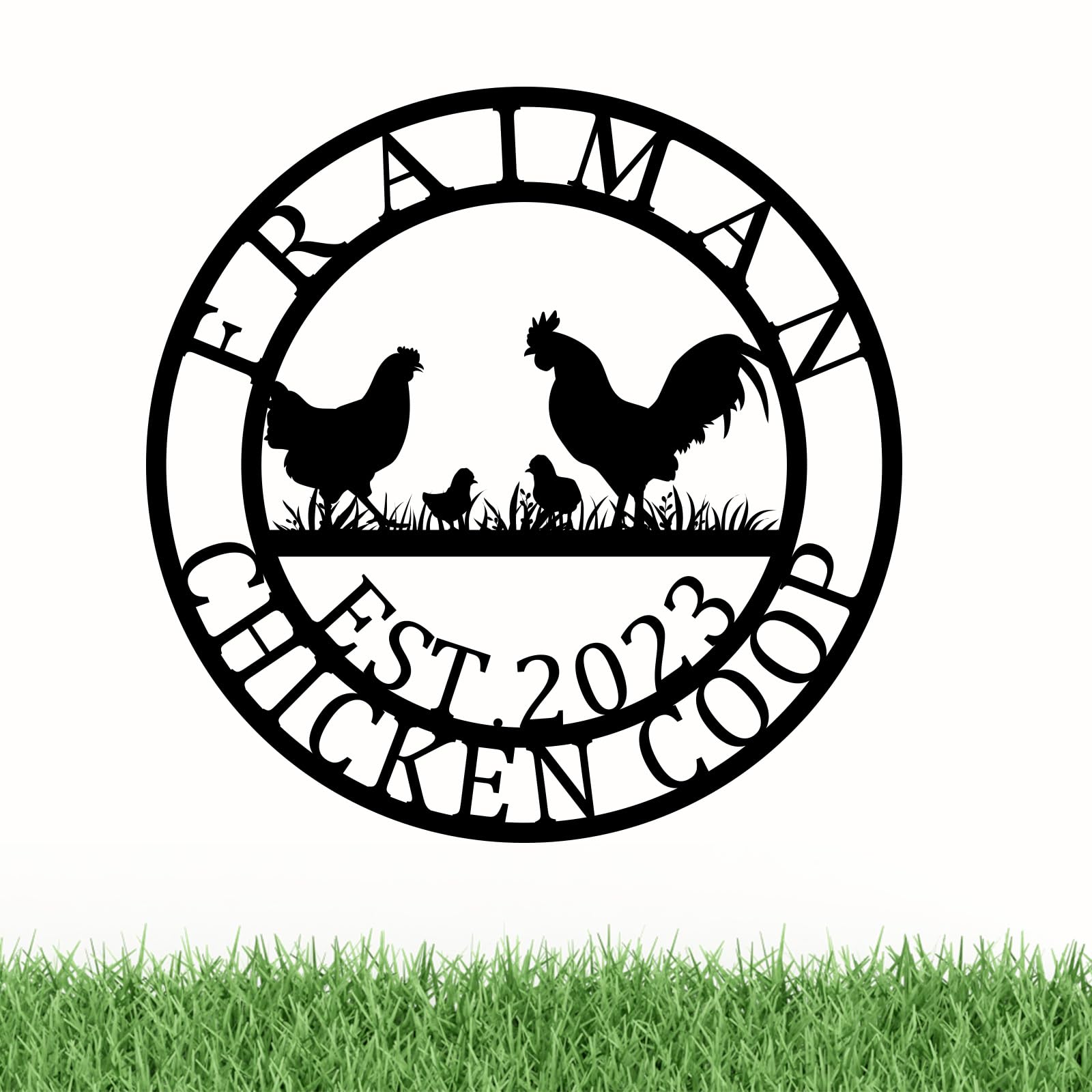 Chicken Hens Farm Monogram sign in rustic metal finish