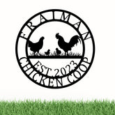Chicken Hens Farm Monogram sign in rustic metal finish