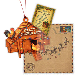Chicken ornament display on holiday table