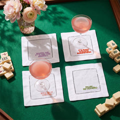 Embroidered mahjong napkins set 6x6 for game night Chicplaid