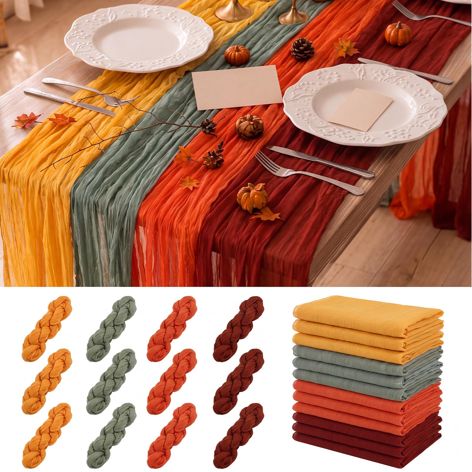 Chicplaid grass green cheesecloth table runner 35x120