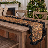 Chicplaid leopard table runner with black ruffle edge