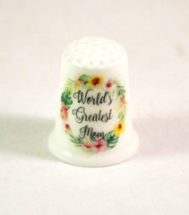 China thimble base featuring World's Greatest Mom image with colorful floral design