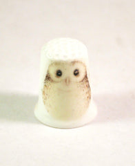 Owl design on a handmade china thimble base for collectors