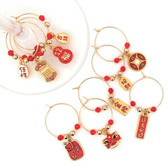Beaded wine charms on 1 inch gold rings