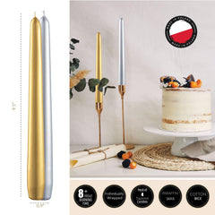 Gold taper candles used for weddings and events