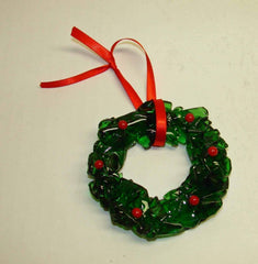 Handmade wreath from recycled bottle glass