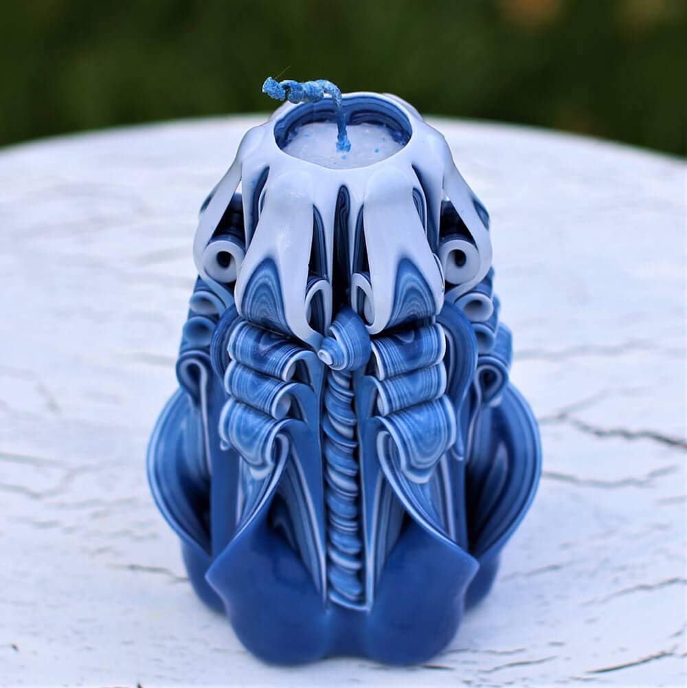 Christmas Original Blue Candles handmade carved candle from Kiev studio