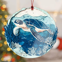 Holiday Christmas decor sea turtle ornament suitable for tree or window