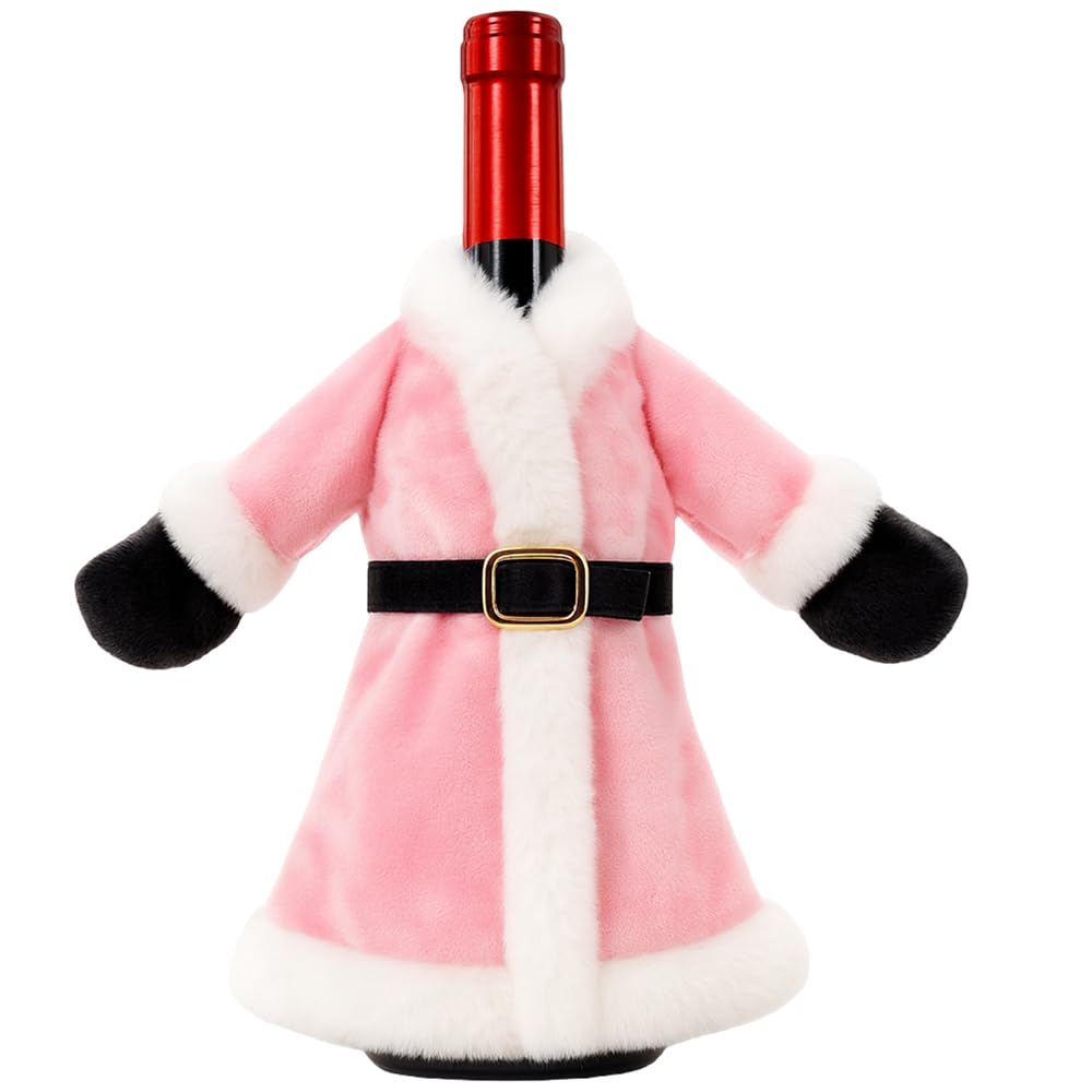 pink Santa wine bottle cover 9 x 9 inches