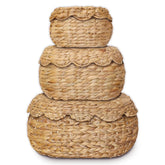 ChumDecor scalloped basket set of 3 with lids natural color