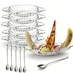 CiCixixi glass banana split dishes with six spoons front view