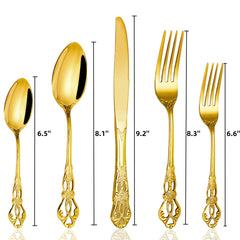 Gold stainless steel flatware set for eight with mirror polished finish