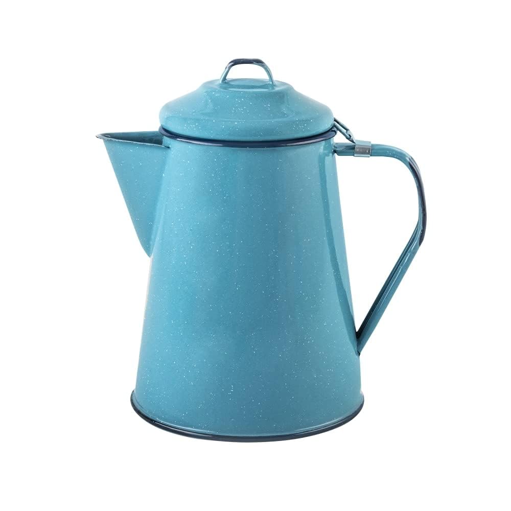 Cinsa enamelware coffee pot turquoise color front view