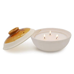 Citronella candle in coarse pottery container made with natural soy wax